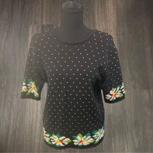 Vintage 90s Susan Bristol Floral Knit Sweater Top Small
